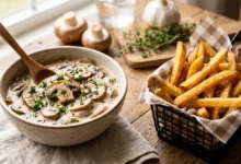 طرز تهیه سس قارچ برای سیب زمینی سرخ کرده (با خامه + بدون خام)