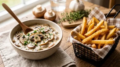 طرز تهیه سس قارچ برای سیب زمینی سرخ کرده (با خامه + بدون خام)