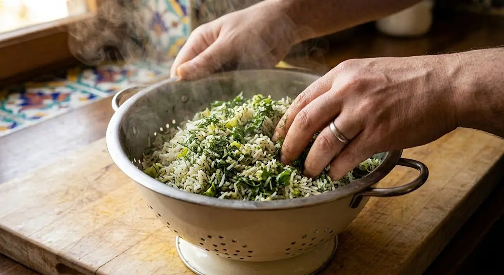 آماده سازی برنج و سبزی