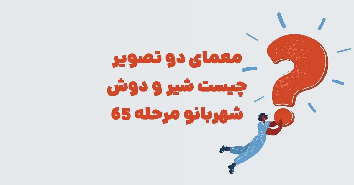 معمای دو تصویر چیست شیر و دوش شهربانو مرحله 65