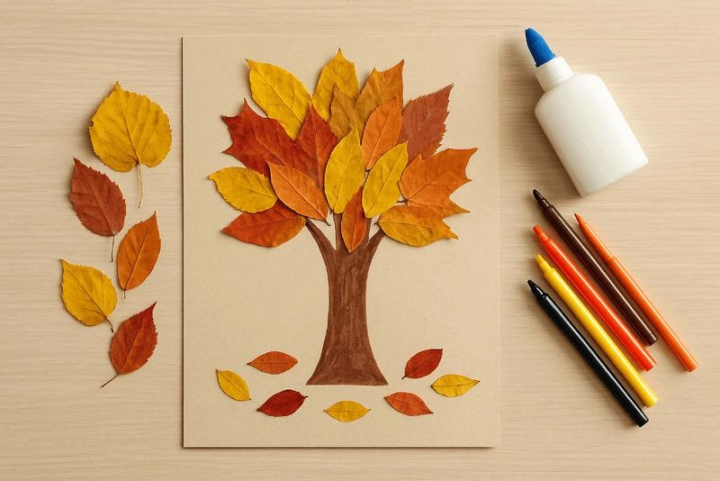 کاردستی پاییزی با برگ درختان 7